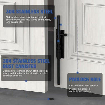 12 Inch Barrel Bolt Latch, Sliding Bolt Gate Lock, Black - color: Black-1Pc, size: 12 Inch