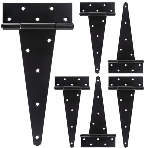 12 Inch T-Strap Shed Door Hinges Heavy Duty, Black Tee Hinge for Wooden Fences, Yard Door, Barn Door Gates, Wrought Hardware Rustproof, 6 PCS - color: 6 pcs, size: 12 Inch
