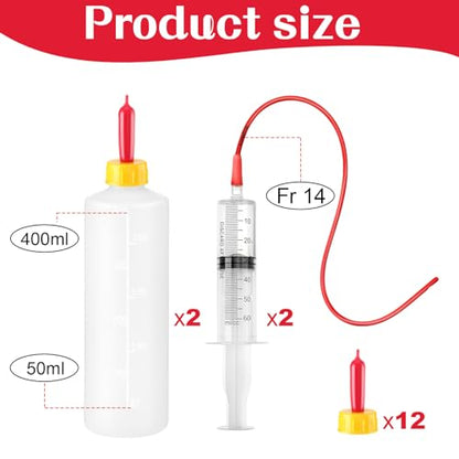 Havawish Lamb & Goat Bottle Kit - 18 Pcs, 2 x 400ml Lamb Bottles, 12 Animal Milk Drink Nipples, Goat Feeding Tube Kit