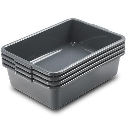 Commercial Bus Tubs Box/Tote Box, 13L Plastic Restaurant Tub, Wash Basin Tub 4-Pack, Grey