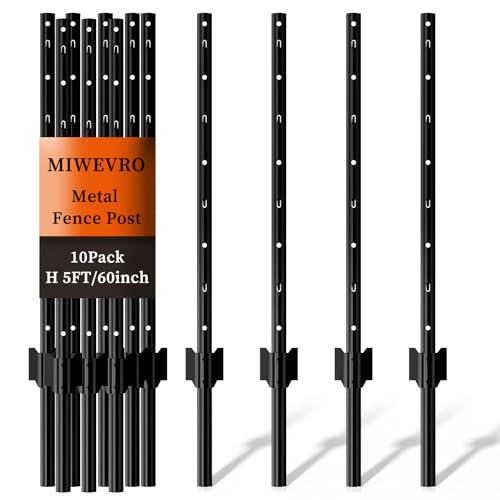 Metal Garden Fence Posts– Heavy Duty U-Post for Wire Fencing, 5 FT Black | 10 Pack No-Dig Fence Stakes for Temporary Fencing, Corner Anchor Posts, Rustproof Powder-Coated Steel for Farm, Yard & Garden - color: Black, size: 5FT-10P