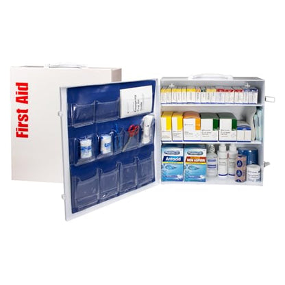 First Aid Only 90575 3-Shelf ANSI B+ and OSHA-Compliant First Aid Kit, 100-150-Person Emergency First Aid Kit for Business and Worksite, First Aid Metal Cabinet with Medications, 676 Pieces