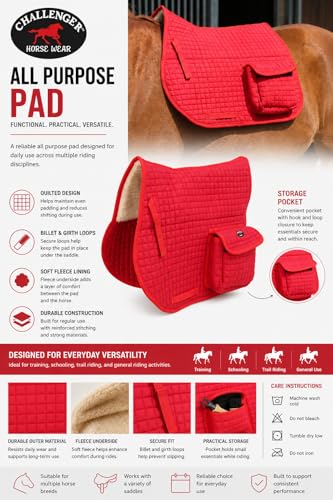 Horse English Quilted Faux Fur All-Purpose Saddle Pad Pockets 72152 - color: Red
