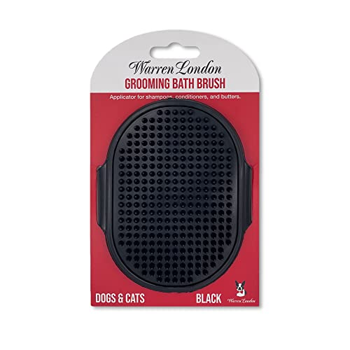 Warren London 2-in-1 Bath & Groom Brush for Dogs & Cats – Black Silicone Scrubber & Applicator for Shampoo, Hydrating Butter or Leave-In Conditioner – Gentle Massaging Grip - color: Black