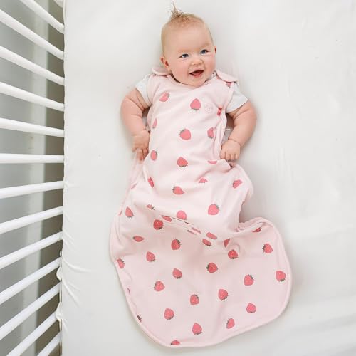 Woolino 4 Season Ultimate Baby Sleep Sack, Merino Wool Baby Sleeping Bag, Organic Cotton Outer, Adjustable 2-24 Months Size Fits Infants & Toddlers - Strawberry - color: Strawberry