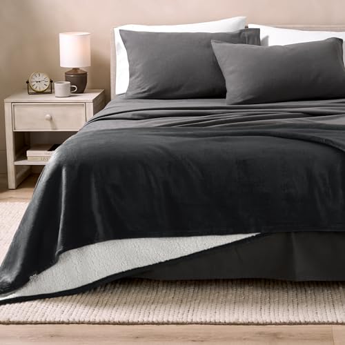 Bare Home Sherpa Fleece Blanket (Throw, Black) - color: 02 - Black, size: Throw/Travel