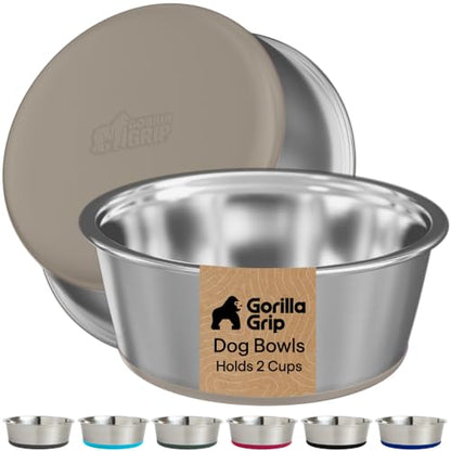 GORILLA GRIP Dog Bowls, Food Grade Stainless Steel, Set of 2, 2 Cup, Beige | 304 Stainless Steel Pet Feeding Bowls Hold 16 fl oz Each, Dishwasher Safe, Rust Resistant, BPA Free Rubber Base - color: Beige, size: 2 Cup (16 Oz)