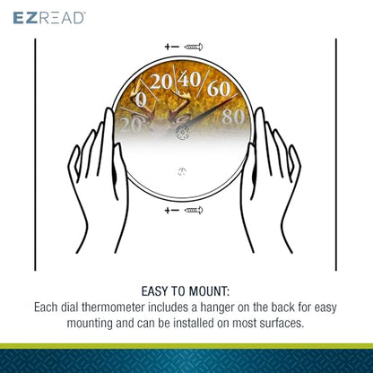 EZREAD Hanging Dial Thermometer 840-1217 Weather Thermometers for Indoor and Outdoor Use, Large 12.5 Inch Diameter, Easy to Read Numbers, Buck - color: Buck