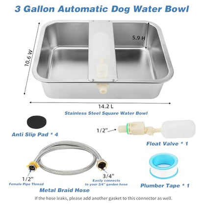 YUEPET 3 Gallon Auto Dog Water Bowl Dispenser Outside Automatic Water Dispenser for Large Dogs Stainless Steel Auto-Fill Dog Waterer Feeder with Float Valve for Pets Indoor Outdoor Use