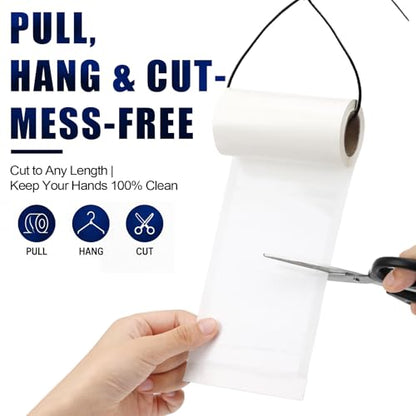 2 Roll Sticky Fly Tape 30 ft X 4 in, Hanging White Paper Traps