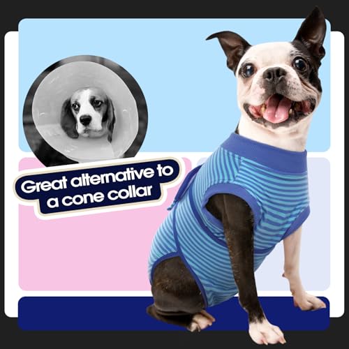 FUAMEY Recovery Suit for Dogs After Surgery,Soft Breathable Dog Bodysuit - color: Navy Blue Stripes, size: Xs(back:8.3-11.4in,wt:4-7lbs)