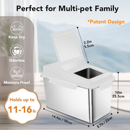 Newget 11 lb Stainless Steel Dog Food Storage Container with Scoop, White - color: B-White