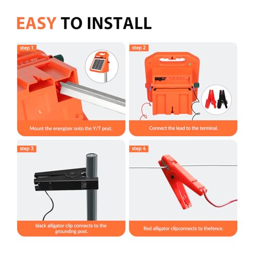 ANDMON MINI400 30 Miles Solar Electric Fence Charger, 0.4 Joule Solar Electric Fence for Livestock, Horses, Cattle Sheep, Solar Fence Charger with Day or Night Mode, Easy Installation - size: MINI400
