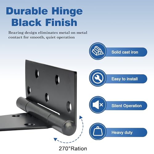 10 Inch T-Strap Gate Hinges, Heavy Duty Black Barn Door Hinges, 2 Pack - size: 10 Inch