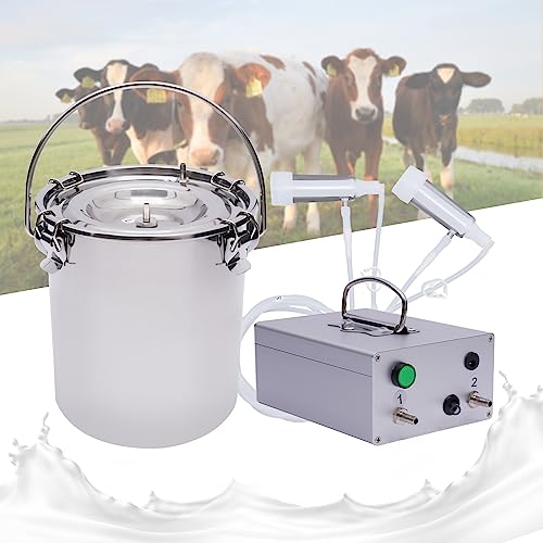 5L Goat Milking Machine, Goat Electric Milking Machine Pulsation Vacuum Electric Milker Portable Livestock Milking Machine with Stainless Steel Milk Bucket and 2 Teat Cups for Goat