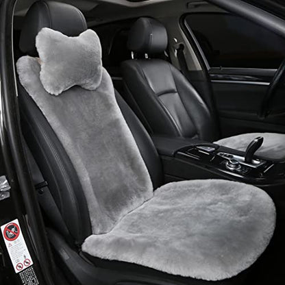 OGLAND Fuzzy Sheepskin Car Seat Cover for Soft Fur Fluffy Auto Wool Cushion - color: Misty Gray