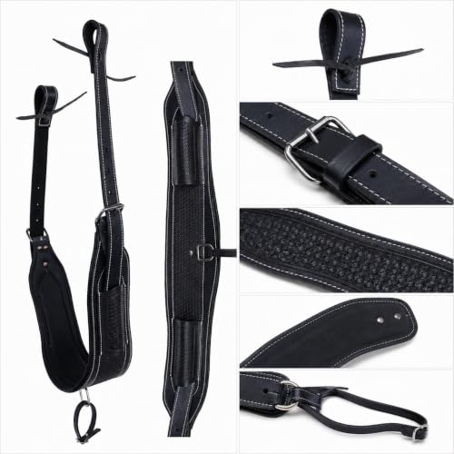 Horse Western Tooled Padded Leather Rear Flank Saddle Cinch Billets 9782 - color: Black