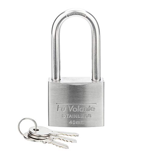 Stainless Steel Padlock, 304 Marine Series, Weatherproof & Rustproof Padlock for Outdoor use, 1-9/16 inch Wide, Long Shackle, Stainless Steel Body & Shackle - color: FUPS140L