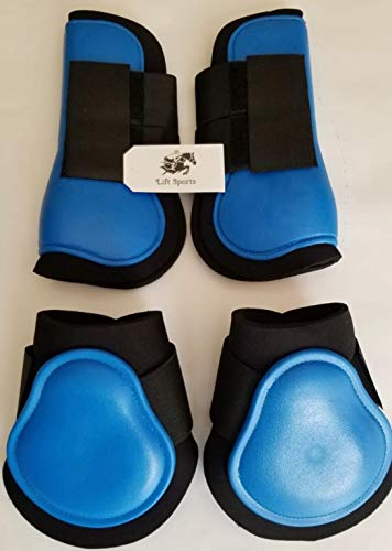 Horse Tendon & Fetlock Boots Jumping Leg Protection Boots Light Weight Support Open Front Brushing (Blue (Set of 4))