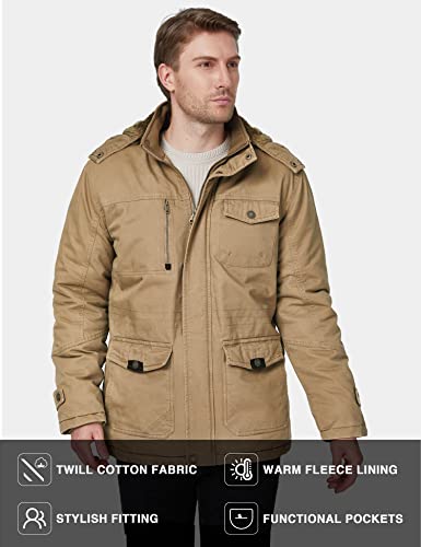 WenVen Men's Winter Thicken Fleece Cotton Military Parka Jacket Warm Coat - color: Khaki, size: Medium