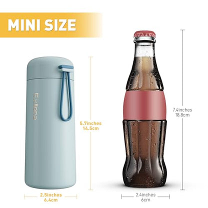 8 oz Water Bottles Made of 304 Stainless Steel, Small Water Bottles Double Wall Vacuum Insulation for Hot&Cold Drinks, Water Bottle Purse with Carry Handle - 100% Leakproof (Grayish Blue) - color: Grayish Blue, size: 8.5 Ounces