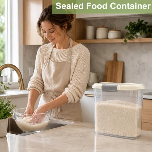 Large Rice Storage Container 15-20 Lbs, Tall Flour Container Dry Food Bin - color: Cream White