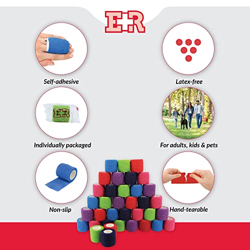 Ever Ready First Aid Self Adherent Cohesive Bandages 2" x 5 Yards - 36 Count, Rainbow Colors