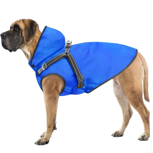 Dog Raincoat Waterproof Dog Hoodie Reflective Doggie Raincoat Hooded Adjustable Rain Jacket for Small Medium Large Dogs Puppies Doggie Black Red Yellow Green (Blue, S) - color: Blue, size: S