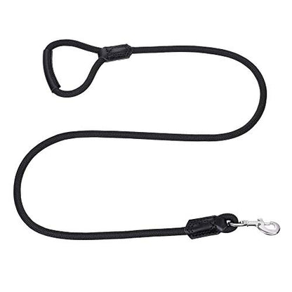 Mile High Life Dog Leash with Genuine Leather-Wrapped Ends/Handle, 4/5/6FT - color: Black, size: 48 Inch-1/2"