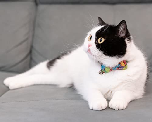 Collar for Cat Pet Breakaway with Bell Bowtie Detachable Bow Adjustable Safety Kitten Puppy Girl Boy 2pcs Kimono-Green & Purple - color: Kimono-Green & Purple