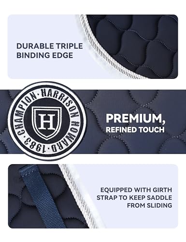 Harrison Howard English Saddle Pad for Horses, Cushioned Breathable Riding Pad, High Wither Contoured All Purpose - color: Navy