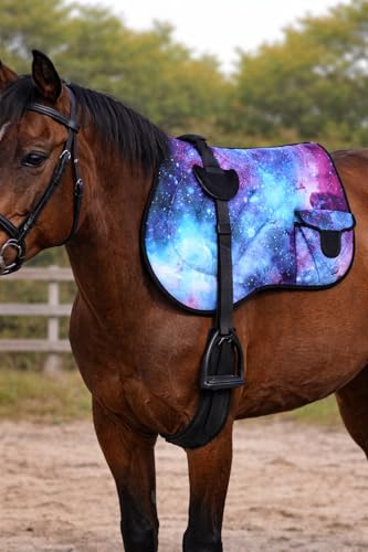 Horse Neoprene Padded Anti-Slip Bareback Saddle Pad Blue Plaid 39TS04 - color: Galaxy, size: 24" L x 35" W