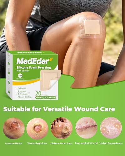 Silicone Foam Dressing 4x4 with Adhesive Border Waterproof 20 Pack - size: 4" x 4"(20 PCS)