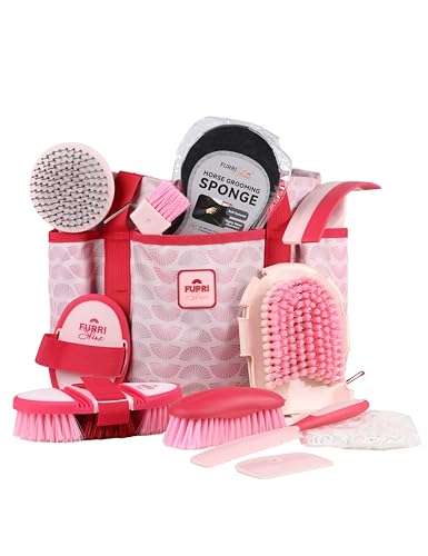 11-Piece Horse Grooming Kit with Waterproof Tote Pink Garnet - color: Pink Garnet