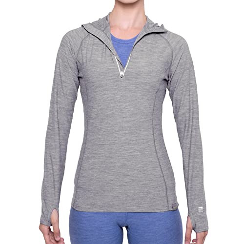MERIWOOL Women’s Base Layer Hoodie Lightweight Merino Wool Long Sleeve Thermal - color: Gray Heather, size: Small
