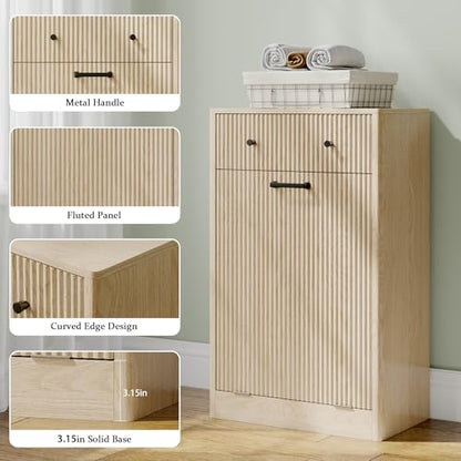 10 Gallon Tilt Out Trash Can Cabinet with Drawer, Hidden Trash Bin Storage & Laundry Hamper Cabinet, Pet Proof Trash Can Holder for Kitchen, Laundry Room & Bathroom, Oak - color: Oak