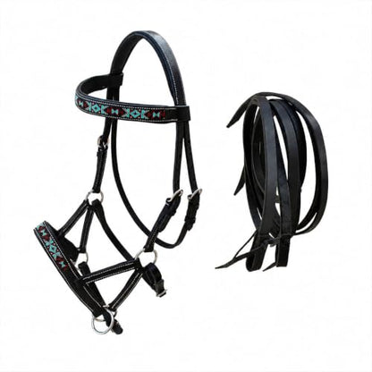 English Western Horse Leather Bitless Sidepull Bridle w/ Split Reins 77RS12 - color: Black