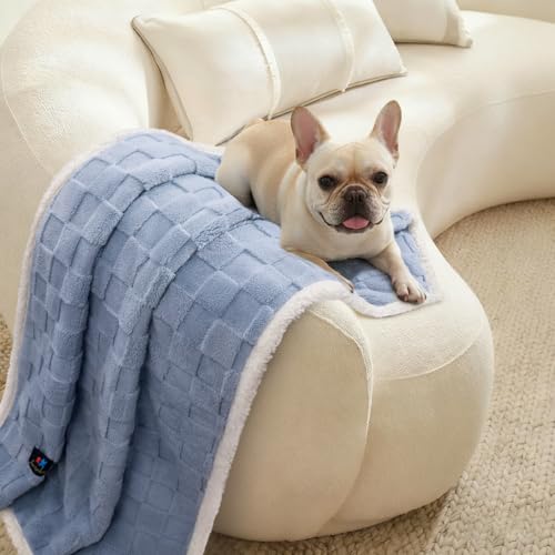 Luciphia Waterproof Dog Blanket, Reversible Fleece & Sherpa, Couch Cover - color: Creamy Blue, size: Medium (57x40 inch)