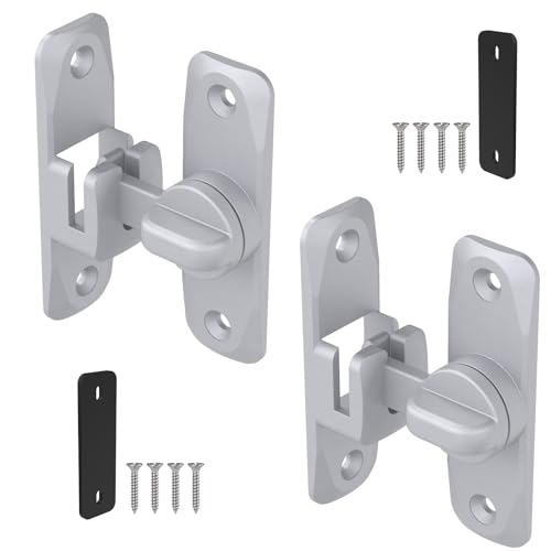 90/180 Degree Sliding Barn Door Lock and Latches, Silver, 2 PCS | Sturdy Aluminum Alloy, Proof Door Lock for Inside Barn Door, Screen Door, Bathroom, Closet, Cabinet, Screws & Spacer Included - color: Silver-2PCS