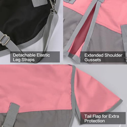 1200D Mini Horse/Pony Blanket 0g No-Fill Waterproof Turnout Sheet | 1200D Ripstop Outer, Waterproof Breathable Shell, Smooth Lining, Keep Dry in Rain/Mud, Fits Foals/Weanlings/Yearlings/Donkeys - color: Pink, size: 45"