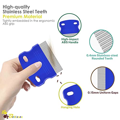 4 Pack Flea Lice Comb, Stainless Steel Dog Cat Grooming Combs with Rounded Teeth, Double Sided Professional Pet Tear Stain Remover, Dematting Tool for Small, Medium & Large Pets - size: Large