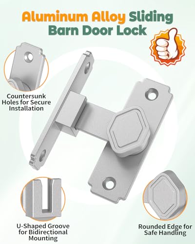 90 Degree Barn Door Lock, Sliding Door Latch, Silver, 1 Pack - color: Silver-1PC