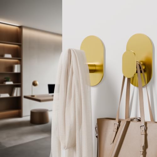 Aikzik Adhesive Towel Hooks - 4 Pack 26LB Heavy Duty Wall Sticky Waterproof Hooks for Hanging Coat, Towel, Robe, Wall Mount for Bathroom or Kitchen (Gold, Stainless Steel) - color: Gold-4