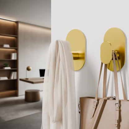 Aikzik Adhesive Towel Hooks - 4 Pack 26LB Heavy Duty Wall Sticky Waterproof Hooks for Hanging Coat, Towel, Robe, Wall Mount for Bathroom or Kitchen (Gold, Stainless Steel) - color: Gold-4