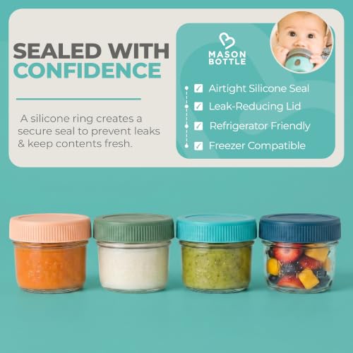 Mason Bottle Glass Breastmilk Storage Jars with Airtight Lids, 4oz,12-Pack - size: 4oz Jar Set (12 Pack)