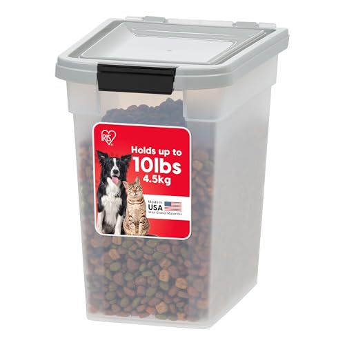 IRIS USA Dog Food Storage Container, Up to 10 lbs, Clear/Gray, Made in USA | BPA-Free, Airtight Seal, Best for Cat Food, Bird Seed, Chicken Feed, Pet Toys, Treats, Pellets - color: Gray, size: 10 lbs
