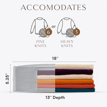 Hayden Hill Luxury Organic Cotton Sweater Storage Bag For Cashmere 18 Inch | Fits 6 Fine Knits, Breathable, Moth Proof, Garment Storage Bag For Cashmere, Zippered, Certified Carbon Neutral, Gray
