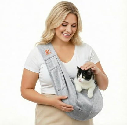 Tomkas Small Dog Cat Sling Carrier Puppy Purse Travel Wrap Soft Crossbody Pet Bag (Gray, M - Classic Pocket & Classic Strap) - color: Gray