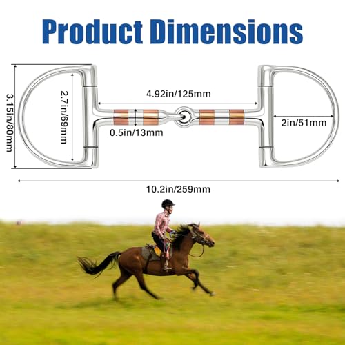 Stainless Steel Ring O & d Snaffle Bit for Horses Snaffle Mouth Gentle Horse Pony Bit with Copper Roller for Training, Western & English Riding - size: Mouth Spacing 125mm, style: D-ring Copper Roller