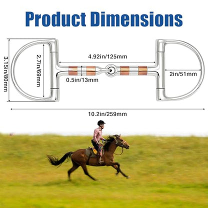 Stainless Steel Ring O & d Snaffle Bit for Horses Snaffle Mouth Gentle Horse Pony Bit with Copper Roller for Training, Western & English Riding - size: Mouth Spacing 125mm, style: D-ring Copper Roller